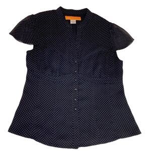 Cynthia Steffe Short Sleeve Black & White Polka Dot Semi Sheer Blouse Size - 10